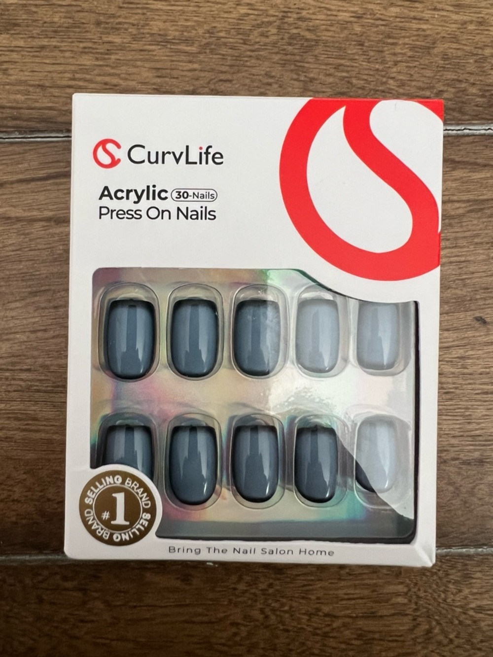 CurvLife NWT Dusty Slate Blue with Black Edging Square 30-ct Gel Press-on Nails